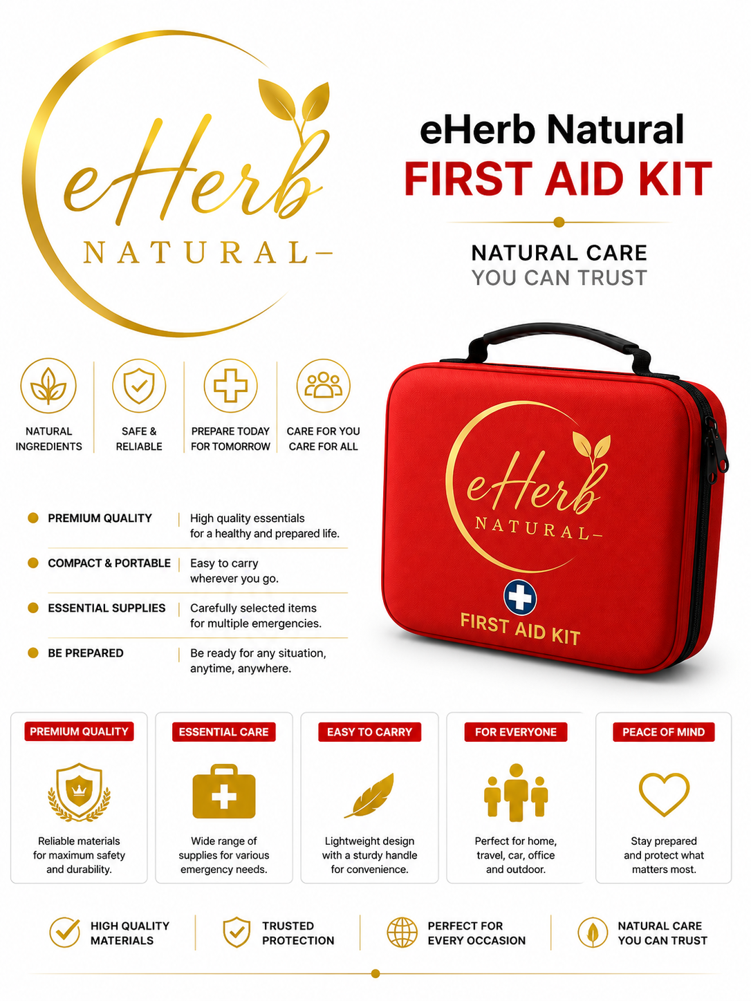 eHerb Natural First Aid Kit white promotional banner