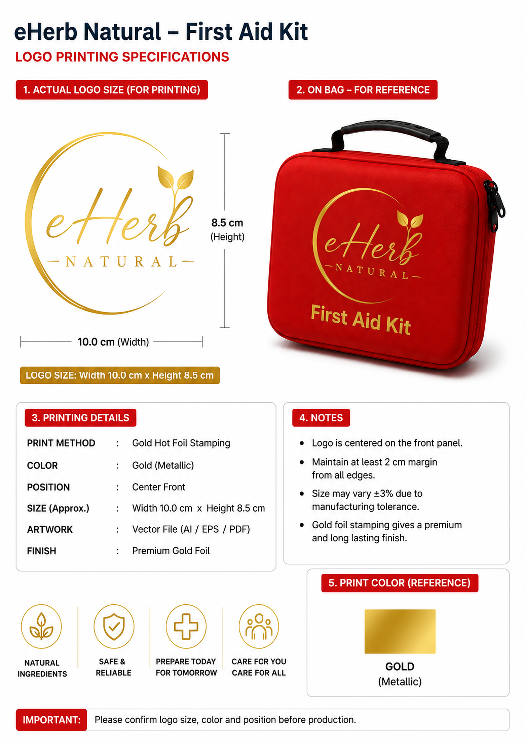 eHerb Natural First Aid Kit logo printing specifications